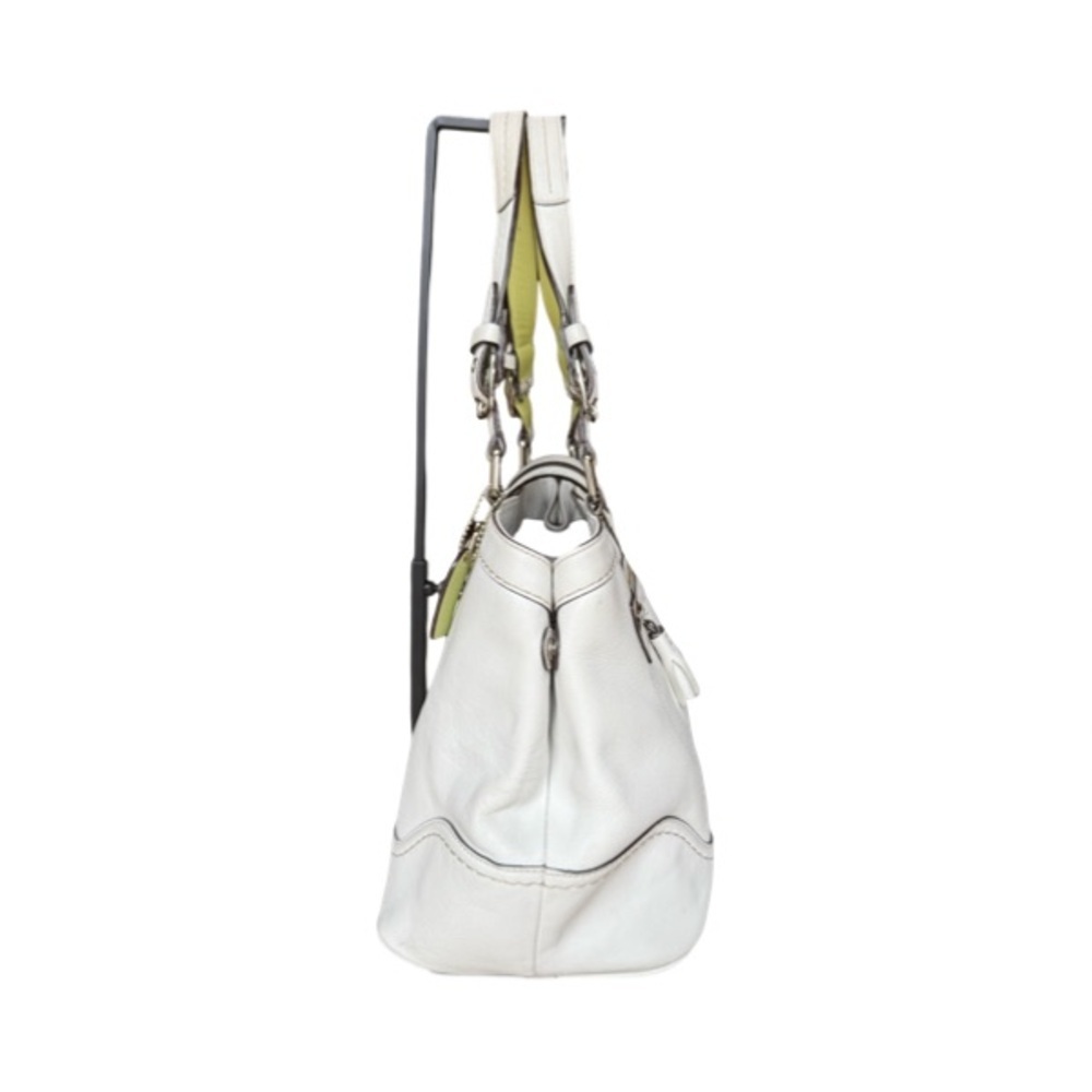 Coach Hampton White Leather Stripe Buckle Double Handle Satchel Bag - Picture 4 of 12
